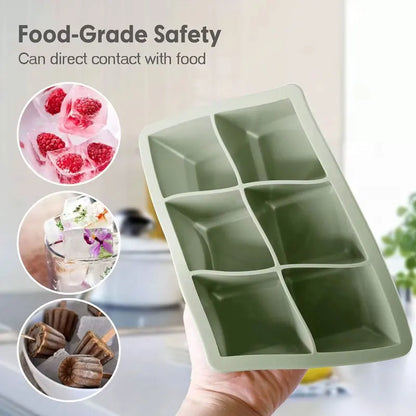Silicone Ice Cube Tray – 6-Cavity Large Square Ice Mold