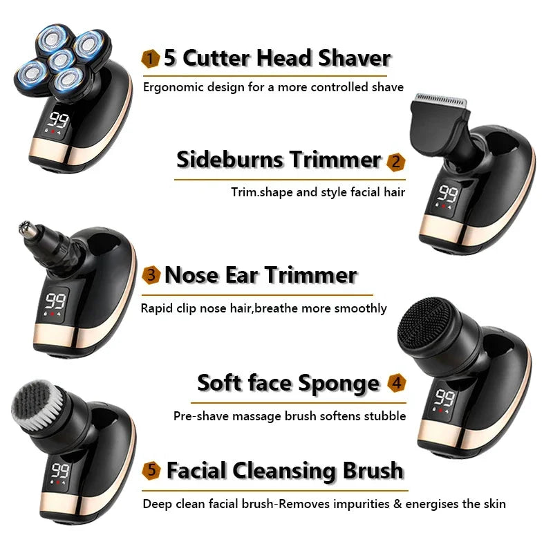 5-in-1 Electric Shaver for Men – 5D Rotary Wet & Dry Razor