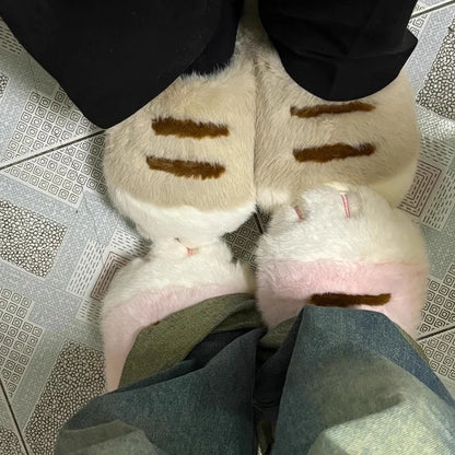 Fluffy Cat Paw Slippers for Women – Warm Non-Slip Home Shoes
