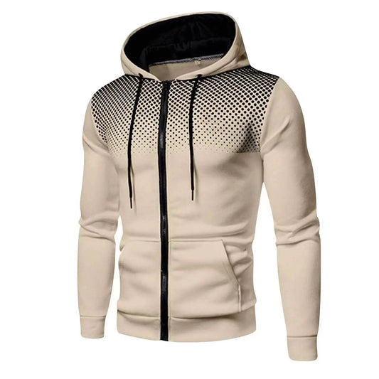 Men's Zip-Up Fleece Hoodie – Casual Printed Sports Sweatshirt