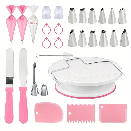 80-Piece Cake Decorating Set – Turntable, Piping Tips & Bags