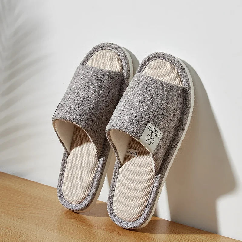 Open-Toe Linen Slippers - Unisex Breathable House Shoes