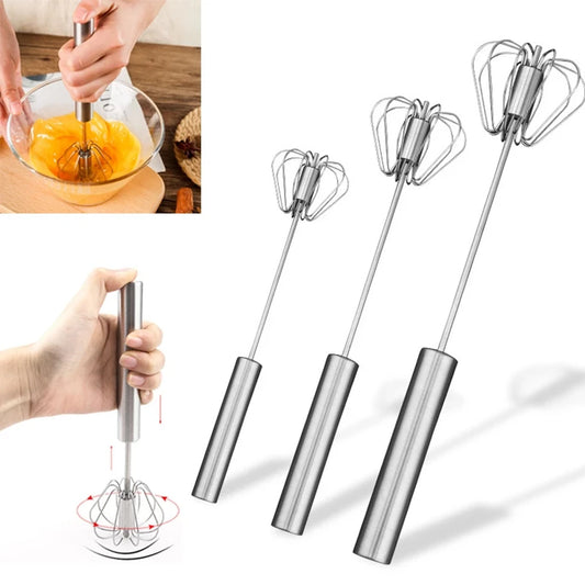 Semi-Automatic Egg Whisk – Self-Turning Stainless Steel Hand Mixer