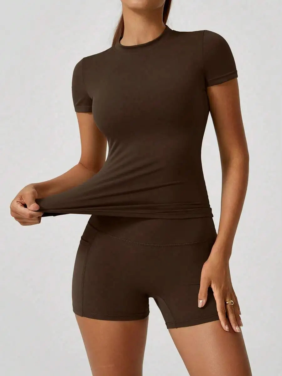 Women's 2-Piece Crop Top & High-Waist Tummy Control Shorts Set