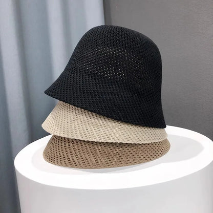 Hollow Knit Bucket Hat – Lightweight Sun Protection Fishing Hat