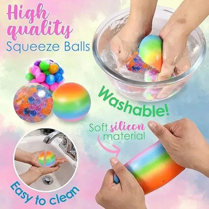 Mini Stress Relief Squeeze Balls – Rainbow Colors, Set of 6