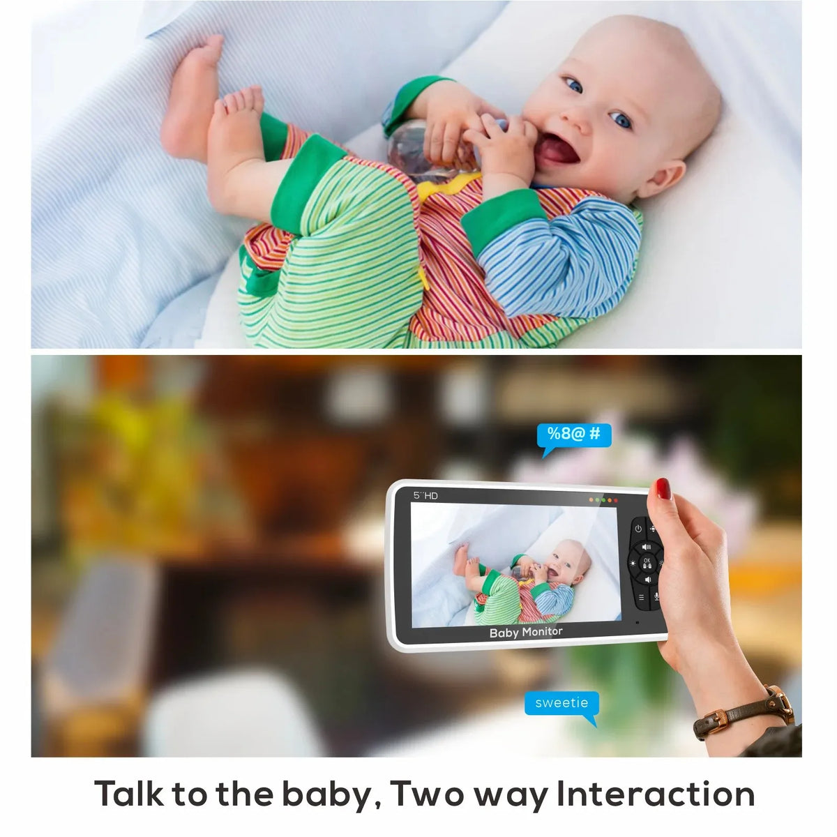 5-Inch HD Video Baby Monitor with Camera & Audio, 4x Zoom, 22Hr Battery