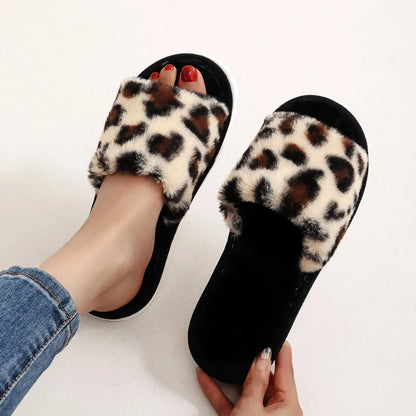 Women's Fluffy Fur Slide Slippers – Soft Plush Open-Toe Home Sandals