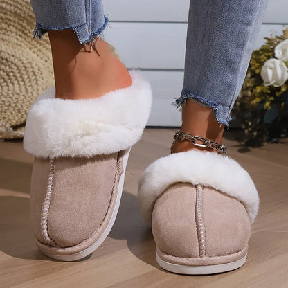 Women's Fluffy Fur Slippers – Warm Faux Suede Home Slides