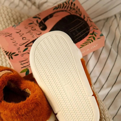 Cat Paw Plush Slippers – Fluffy Fleece-Lined Winter House Shoes