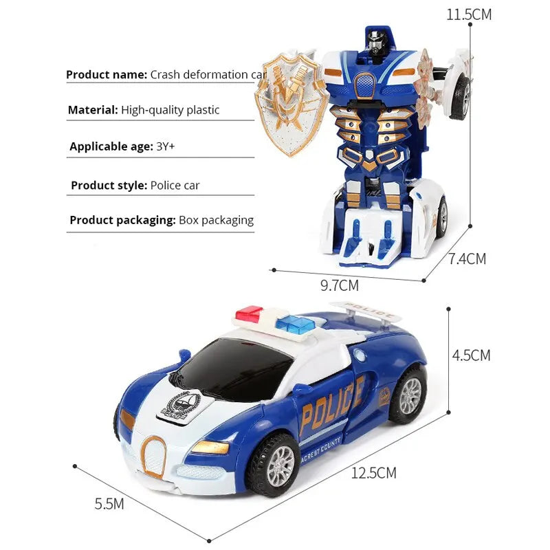 Blue Police Car Transform Robot Toy for Kids – One-Button Deformation