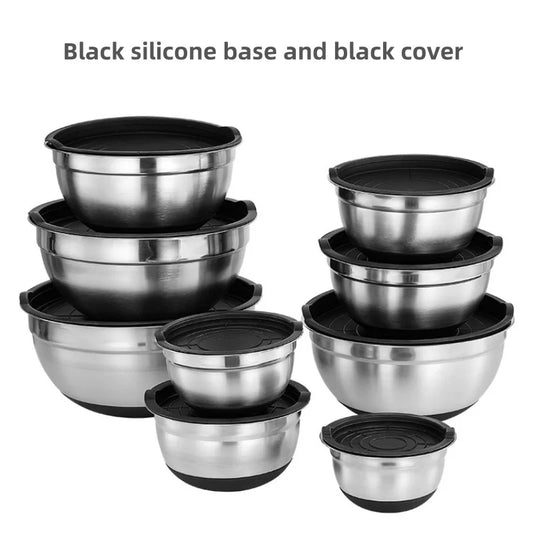 Stainless Steel Mixing Bowls with Lids & Non-Slip Silicone Base