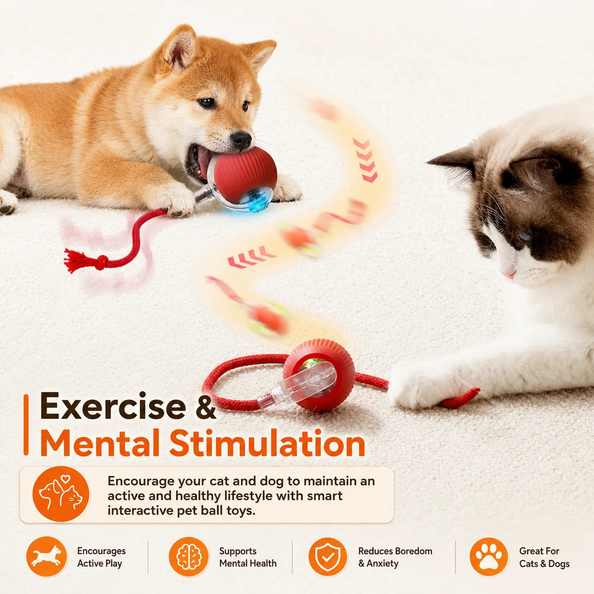 Interactive Dog Ball Toy – Automatic Rolling & Sound, USB Rechargeable