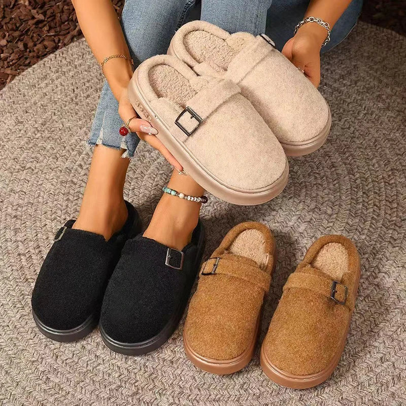 Plush Platform Slippers – Women's Fuzzy Indoor House Shoes
