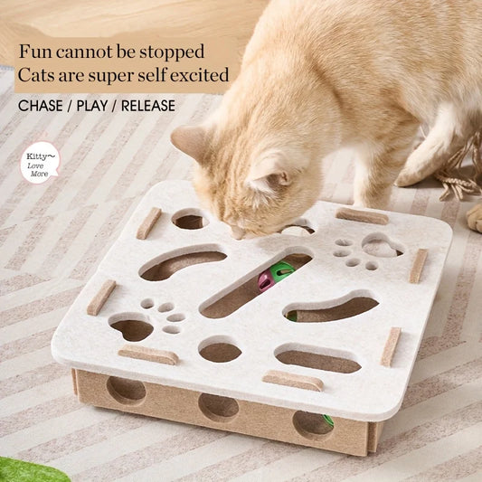 Interactive Cat Puzzle Toy – Felt Maze Box with Bell Ball