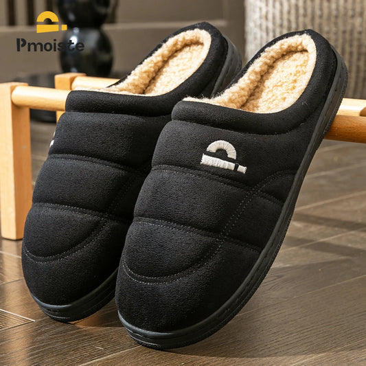 Men's Memory Foam Suede Winter Slippers – Non-Slip Warm Platform House Shoes