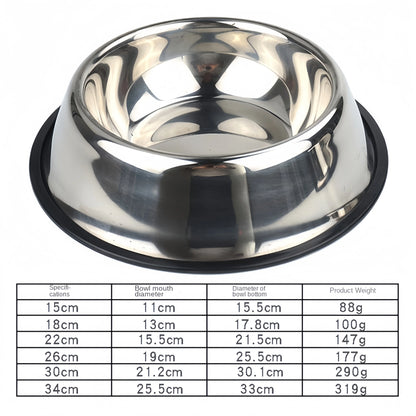 Stainless Steel Pet Bowl for Dogs & Cats – Non-Slip, 6 Sizes