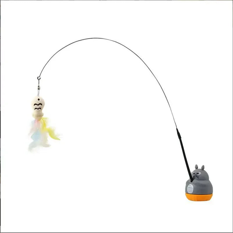 Cat Teaser Wand Toy - Steel Wire, Dragon & Fish, Bell, Interactive