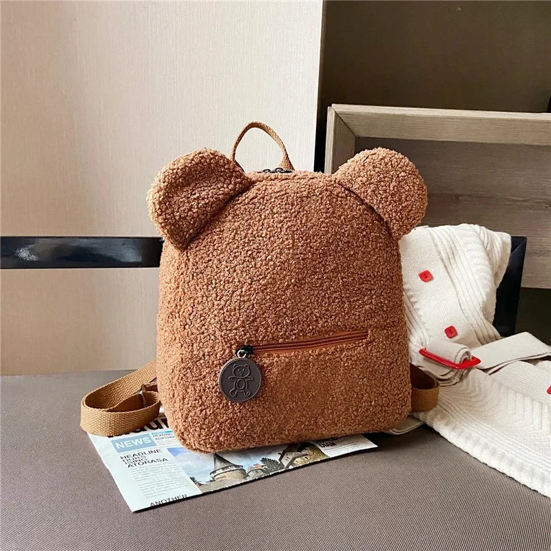 Cute Bear Ear Fleece Mini Backpack for Kids & Girls