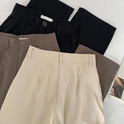 Women's High-Waist Straight-Leg Suit Pants – Korean Office Trousers