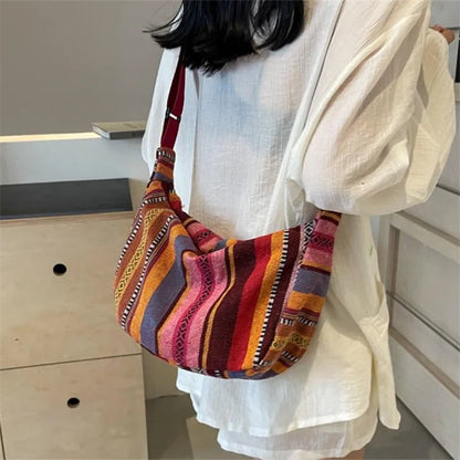 Tribal Boho Shoulder Bag – Foldable Crossbody with Zipper