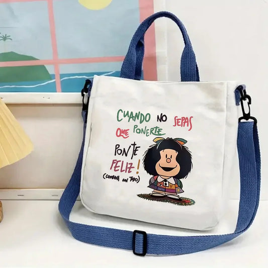Canvas Tote Bag – Cartoon Print Crossbody Shoulder Bag for Women