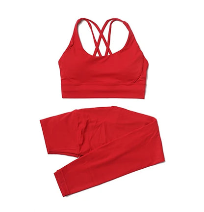 Women's 2-Piece Yoga Set – Nylon Sports Bra & High-Waist Leggings