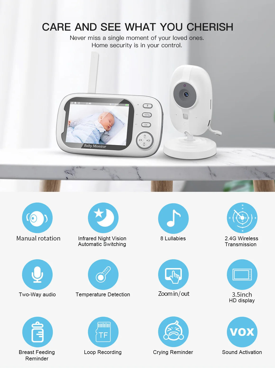 3.5-Inch Baby Monitor with LCD Screen & Two-Way Audio