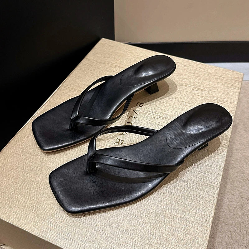Women's Clip Toe Heeled Slides – Chic Low Heel Dress Slippers