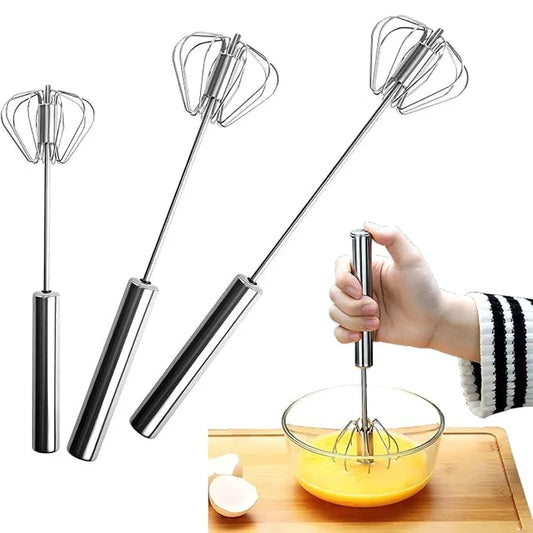 Semi-Automatic Egg Whisk – Stainless Steel Self-Turning Mixer
