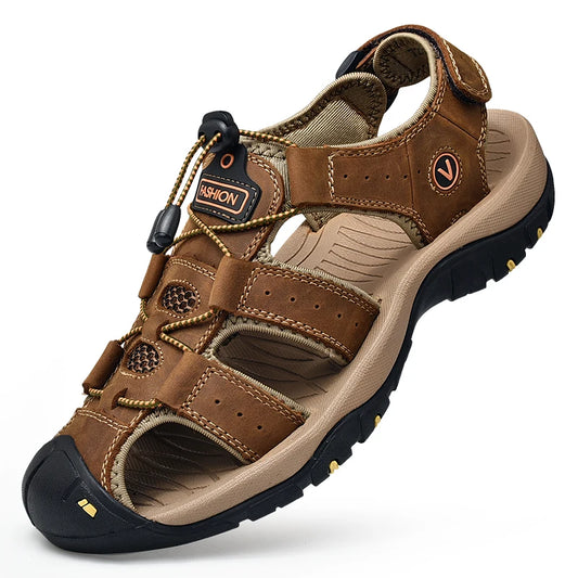 Men's Genuine Leather Outdoor Sandals - Casual Beach Roman Shoes Sizes 38-48