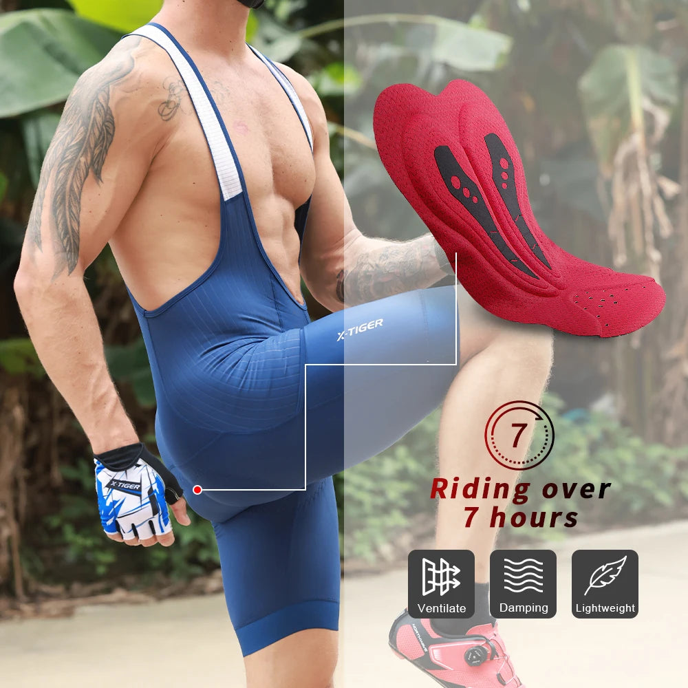 X-Tiger Men's Cycling Bib Shorts – Pro Foam Pad, Long Distance