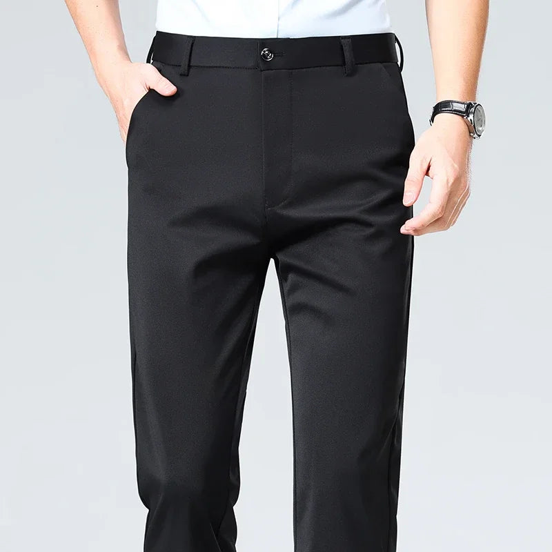 Men's Stretch Dress Pants – Ice Silk Wrinkle-Resistant Formal Trousers
