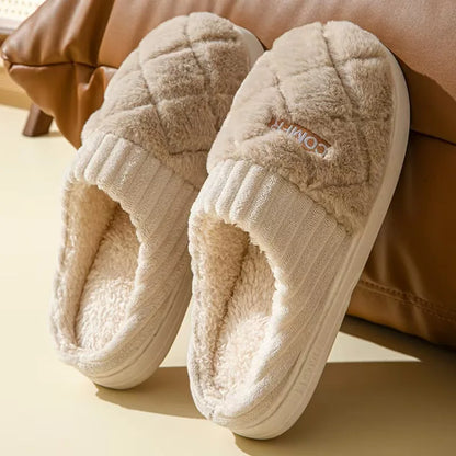 Plush Home Slippers – Quilted Fleece Anti-Slip Indoor Shoes for Women & Men