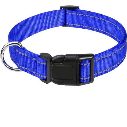 Reflective Dog Collar – Adjustable Nylon with Quick-Release Buckle, XS–XL