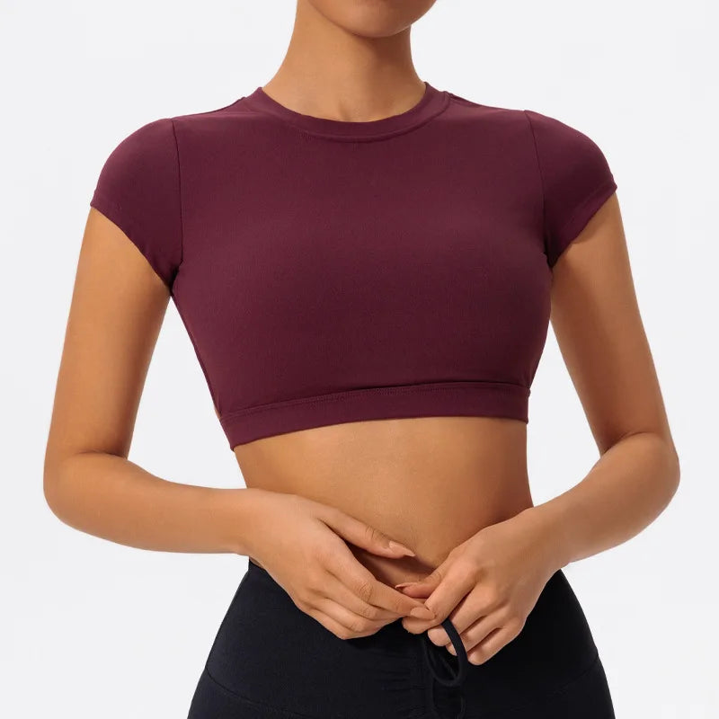 Women's Workout Crop Top – Backless Yoga Shirt with Built-In Chest Pads