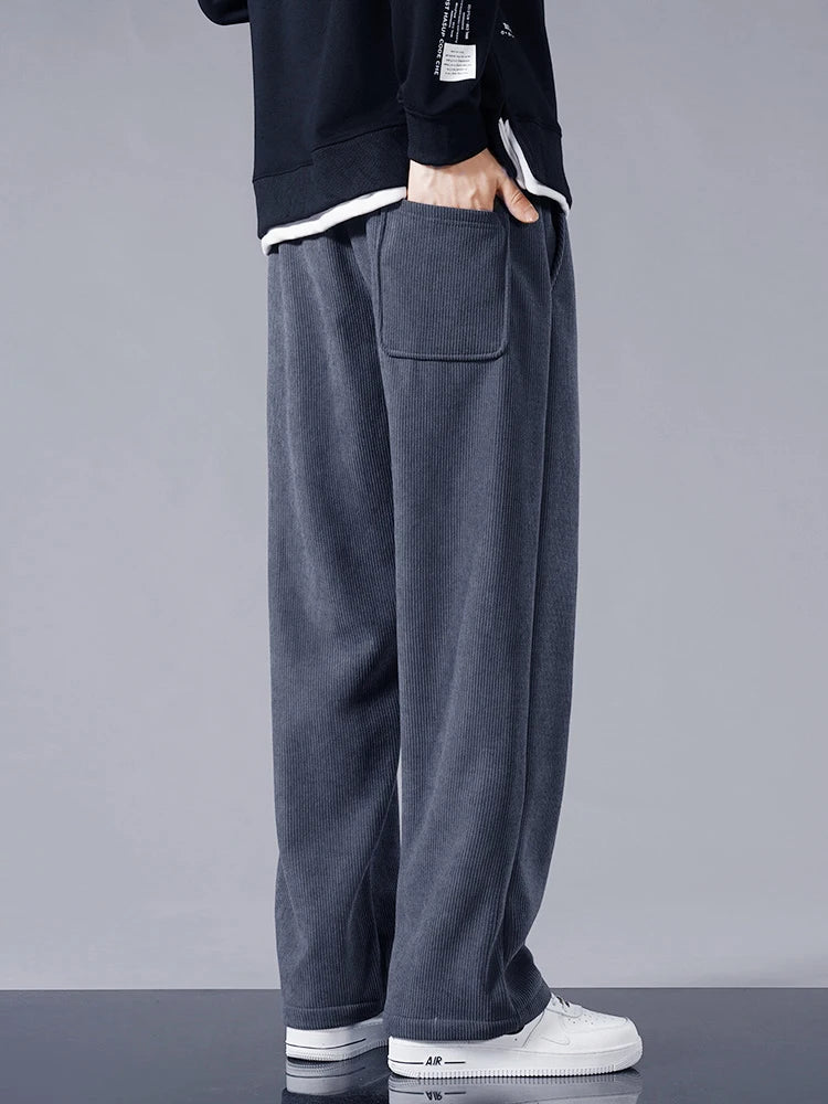 Men's Fleece-Lined Corduroy Sweatpants – Warm Straight Leg Track Pants