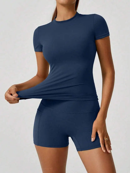 Women's 2-Piece Crop Top & High-Waist Tummy Control Shorts Set
