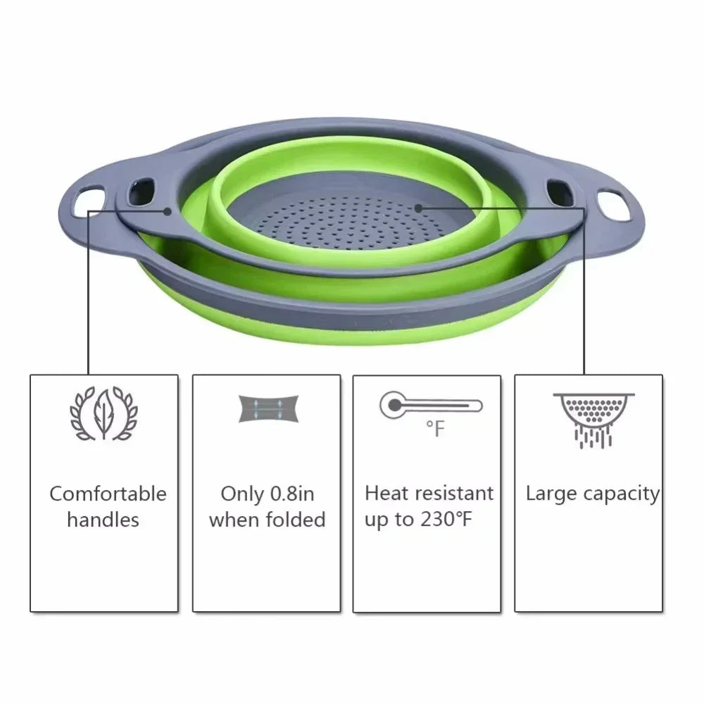 Collapsible Silicone Colander – Foldable Kitchen Strainer Basket