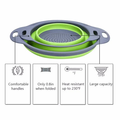Collapsible Silicone Colander – Foldable Kitchen Strainer Basket