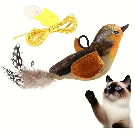 Sound-Activated Plush Bird Cat Toy with Catnip & Wall Mount