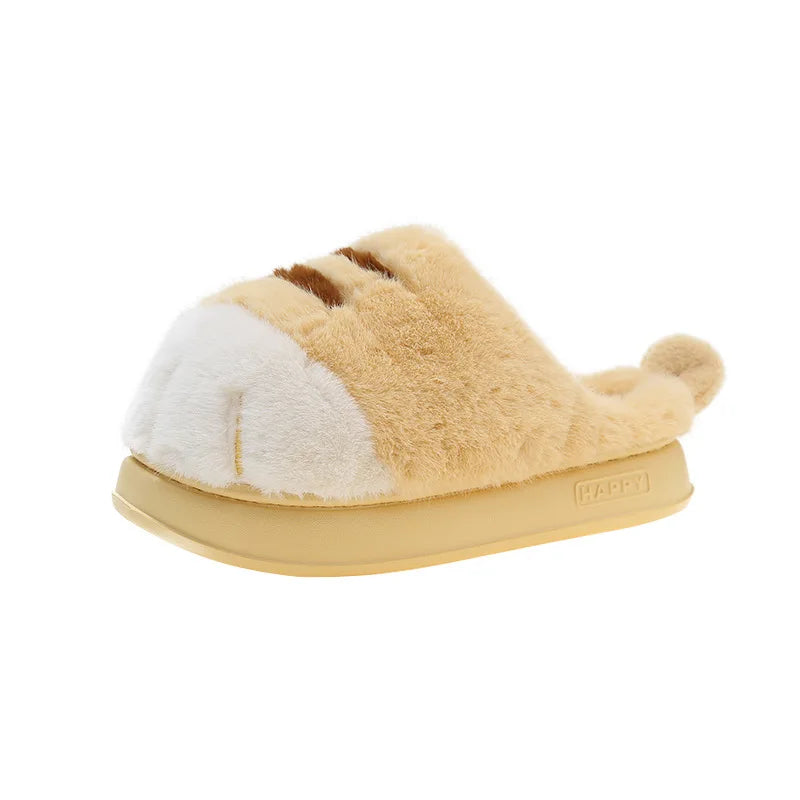 Fluffy Cat Paw Slippers for Women – Warm Non-Slip Home Shoes
