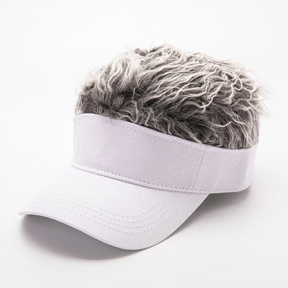 Faux Hair Sun Visor Cap with Spiked Wig – Unisex Fun Hat