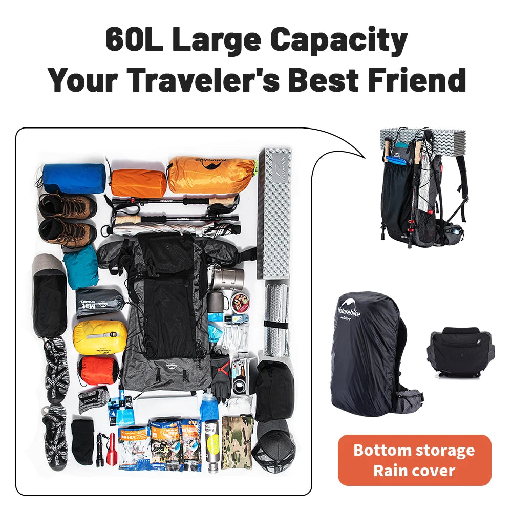 Naturehike 60L Camping Backpack – Waterproof Ultralight Hiking Bag