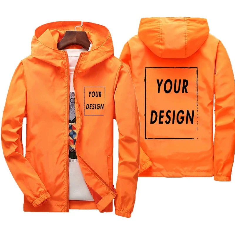 Custom Logo Men's Windbreaker Jacket – Waterproof Hooded Autumn Coat