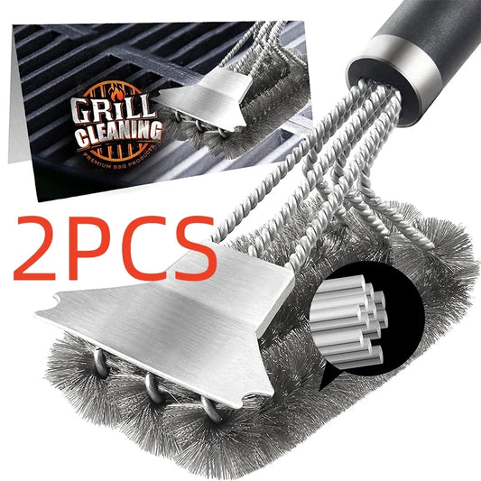 Stainless Steel Grill Brush & Scraper – Heavy-Duty BBQ Cleaner with Deluxe Handle