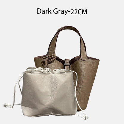 Genuine Leather Bucket Tote Bag for Women – Luxury Designer Handbag