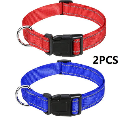 Reflective Dog Collar – Adjustable Nylon with Quick-Release Buckle, XS–XL