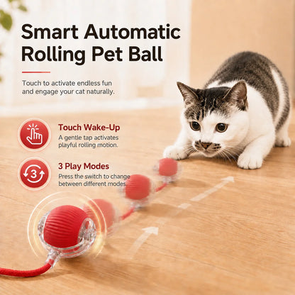 Smart Automatic Rolling Cat Ball Toy – Rechargeable with LED Light & Tail