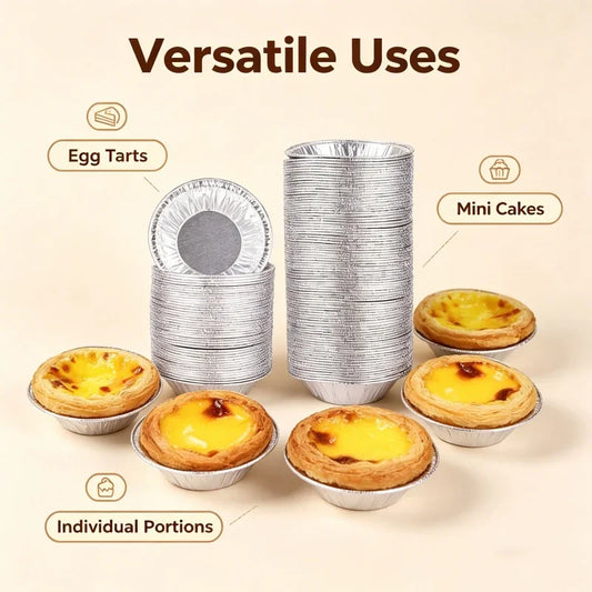 Aluminum Foil Egg Tart Cups – 100pcs Disposable Baking Molds